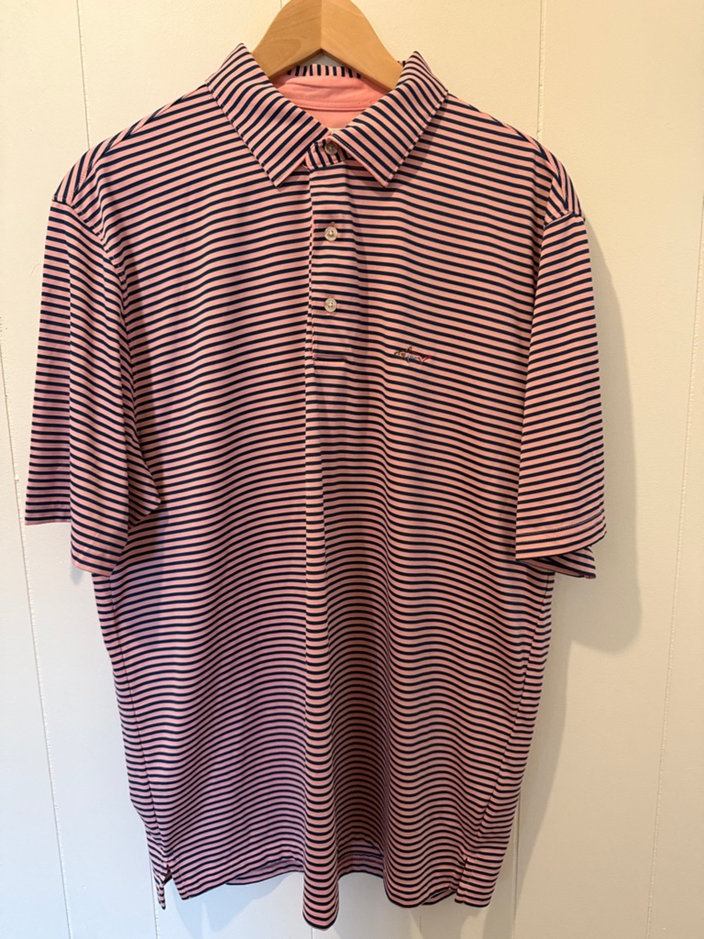 Greg Norman Collection Pink and Navy Narrow-Striped Polo